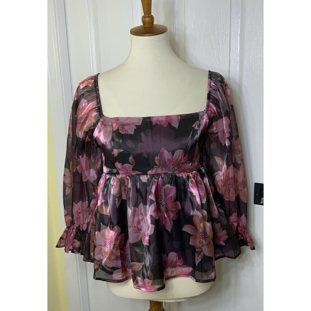Thirty / Thirty LA Women's Crop Blouse Floral Multicolor Size Large NWT